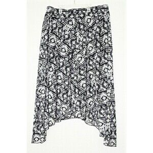 GNW BOHO Hippie Skirt Plus Sz. 1X Black White Abstract Tribal Shaped Hemline #03